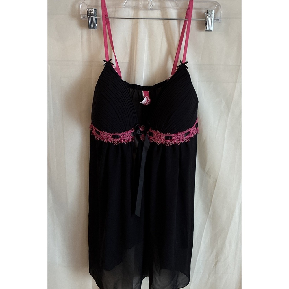 Cosmopolitan Sheer Black Babydoll Chemise XL Pink Lace